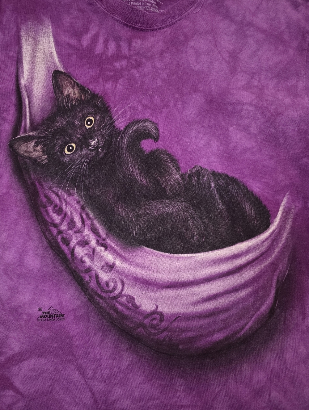 The Mountain Vintage Black Kitten Purple Tie Dye T Shirt Cotton Medium